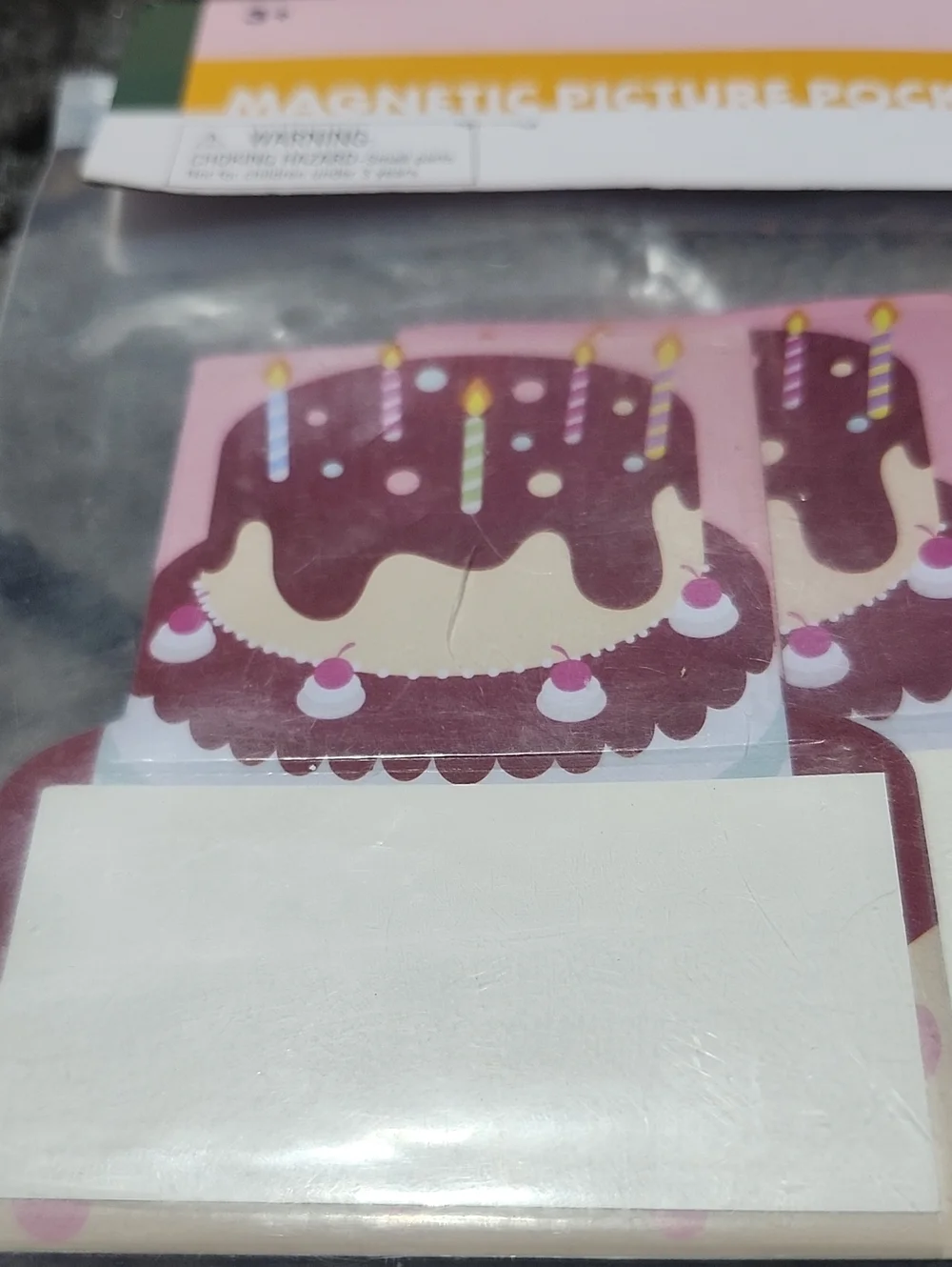 MAGNETIC PICTURE POCKET 10-COUNT BIRTHDAY CAKE DESIGN DRY-ERASE NAME FRAMES